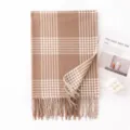 Bruine ruit winter sjaal met franjes, gezellige warme dikke halswarmers voor dames. - -4 Licht camel-witte ruit / 65*200cm