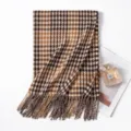 Mujer otoño invierno marrón bufanda pata de gallo suave cálido flecos chal elegante pañuelo - 65*200cm / Pata de Gallo Amarillo Café