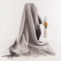 Gradient Grey Faux Cashmere Scarf Elegant Tassels Warm Winter Shawl Soft Fabric Design - 200*65 CM / Gradient Black Gray