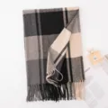 Bufanda de cuadros suave tacto cachemir otoño invierno elegante cálido flecos chal - Negro