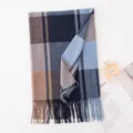 Blue and brown plaid imitation cashmere scarf with tassels, soft and warm winter neckerchief. - -6 Blue