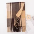 Soft cashmere-feel plaid scarf variant in elegant brown and beige, cozy winter warm shawl. - -7 Brown
