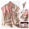 Mujer seda lana pañuelo triangular elegante bufanda de otoño moda pañuelo cuello - Azul Geométrico / Rosa