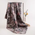 Bufanda Imitación Cachemira Estampado Camelia Vintage, Elegante Pañuelo Gris Floral Invierno - 190*65cm / Púrpura Gris