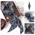 Bufanda estrecha de seda de morera para mujer, elegante y lujoso pañuelo de cachemira. - 145x45cm / Azul