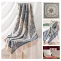 Mujer Seda Lana Bufanda Vintage Paisley Estampado Chal Estola Elegante Pañuelo Caja Regalo - Azul claro