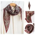 Pañuelo de seda de morera doble crepé, estampado cachemira de lujo, elegante chal para mujeres. - 145x45cm / Marrón Rojo