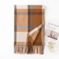 Classic brown beige plaid winter scarf with tassel, cozy warm tartan shawl for women men. - 65*200cm / -2 Yellow and Brown Plaid
