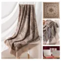 Mujer vintage paisley estampado seda lana bufanda chal elegante beige invierno cálido pañuelo - Verde claro