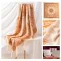 Luxury silk wool scarf for women, vintage paisley printed shawl with fringe and gift box. - Light Orange