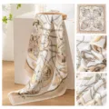 Luxury silk square scarf with baroque chain floral print, elegant women neckerchief accessory. - Champagne Chain Floral