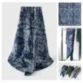 Bufanda de mujer de seda y lana azul, pañuelo cuadrado con estampado geométrico, chal elegante diario. - Azul Marino Doble Cara