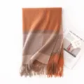 Otoño invierno cuadros cachemira tacto bufanda para mujeres elegante flecos moda - FHY25-7141-1 Naranja moka