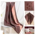 Pañuelo cuadrado de seda y lana a rayas marrones, elegante fular geométrico versátil. - Café Rayado