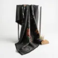 Bufanda de mujer gris oscuro floral imitación cachemira invierno cálido flecos estilo drapeado - Gris oscuro