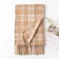 Sciarpa classica a quadri con frange beige, morbido accessorio invernale caldo per uomini e donne. - 65x200cm / Quadri Cachi Chiaro