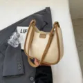 Stylish contrast color underarm shoulder bag for women, trendy PU leather handbag. - Off White