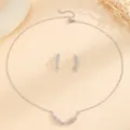 Elegante set collana e orecchini con foglia di grano in zircone argento brillante. - Argento