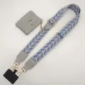 Wide embroidered shoulder strap replacement with detachable coin purse and phone patch. - Gold Thread Gray With Gold Hooks Set