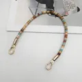 Colorful braided short bag strap replacement with gold metal clasps for handbags purses. - Khaki