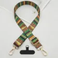 Bohemian ethnic style adjustable phone strap detail, featuring gold metal clasps and tab. - Ethnic Geometric with T-Gasket