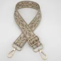Woven replacement bag strap with geometric embroidery pattern and gold metal swivel hooks. - Silver Hook / Beige Base Khaki