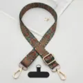 Bohemian style adjustable phone strap with golden metal hooks and universal tether patch detail. - Glass Floral with T-Gasket