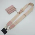 Pink wide embroidered bag strap with coin purse and phone tether accessory for crossbody bags. - Gold Thread Pink Beige With Gold Hooks Set