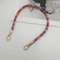 Colorful woven short bag strap 40cm handmade handbag handle replacement with gold lobster clasps - Purple