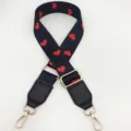 Adjustable replacement bag strap with cute red heart print pattern for crossbody bags - Black Red Heart + Black Leather