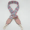 Colorful ethnic geometric pattern replacement shoulder strap for crossbody bags with gold hardware. - Pink Blue Rectangle + Pink Leather