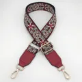 Retro ethnic style embroidered wide bag strap adjustable replacement strap accessories - Black Wine Red + Wine Red Leather