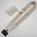 Wide embroidered bag strap with leaf pattern, detachable coin pouch and phone tether for crossbody bags. - Gold Thread Beige Apricot With Gold Hooks Set