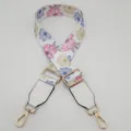 Floral print replacement bag strap with adjustable buckle and gold metal hardware for purses. - White Flower + White Leather