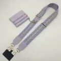 Purple wide shoulder strap with leaf embroidery, detachable coin purse and phone bag accessory. - Gold Thread Light Purple With Gold Hooks Set