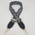 Black and white geometric pattern replacement bag strap detail with gold metal hardware and clips. - Silver Hook / Black White Loop + Black Leather