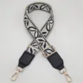 Tracolla di Ricambio in Jacquard Tessuto Cinturino Regolabile per Borsa con Pelle PU - Base Beige Nero Bianco + Pelle Nera