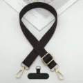 Tracolla per cellulare intrecciata marrone regolabile con parti dorate e patch universale - Pad Stile T / Marrone