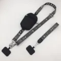 Cordón cruzado para teléfono móvil con pequeño bolsillo con cremallera, correa ancha. - Bolsa Negra (Estilo Vertical) Gancho Plateado + Anillo / Estampado Floral Negro Pequeño