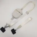 Beige multi-functional crossbody phone lanyard with detachable mini coin purse and adjustable strap. - With Gasket Ring / White