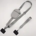 Adjustable nylon crossbody phone lanyard with mini pouch and universal tether tabs for daily use. - With Gasket Ring / Gray