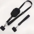 Detachable nylon coin purse crossbody mini phone lanyard adjustable strap black utility bag - With Gasket Ring / Black