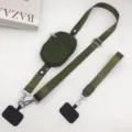 Detachable nylon crossbody phone lanyard with mini coin purse and adjustable strap. - With Gasket Ring / Army Green