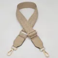 Ρυθμιζόμενος υφαντός ιμάντας τσάντας 3.8cm με άκρα από PU και χρυσά μεταλλικά αξεσουάρ. - Ασημένιο Άγκιστρο / Βερικοκί με Βερικοκί Δέρμα
