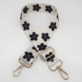 Courroie de sac de rechange réglable avec joli motif de fleurs noires et quincaillerie dorée. - Floral Beige et Noir