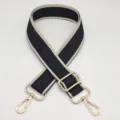 Correa de repuesto para bolso tejida en blanco y negro con herrajes dorados ajustables. - Gancho Plateado / Negro con Borde Beige