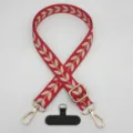 Cinturino per telefono regolabile con ricamo grano rosso retro e parti metalliche. - Pad Stile T / Rosso Beige