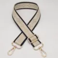 Correa de bolso ancha de repuesto con patrón geométrico tejido elegante y herrajes dorados. - Borde Negro Beige