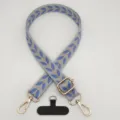 Tracolla per cellulare in tessuto regolabile con ricamo retrò e accessori dorati universali. - Pad Stile T / Blu Lago Grigio