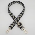 Geweven vervangende tasriem met elegant bladen jacquard patroon, verstelbare gouden gesp. - Zilveren Haak / Zwart Beige